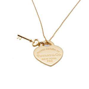 Pre Owned Tiffany & Co. Please Return 18k Yellow Gold Heart Key Necklace