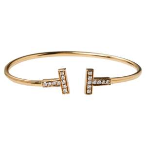 Pre Owned Tiffany & Co. Tiffany T Diamond Wire 18K Rose Gold Bracelet