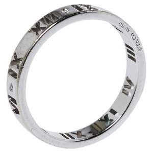 Tiffany & Co. Atlas Roman Numeral Motif Diamond 18K White Gold Pierced Ring Size 54
