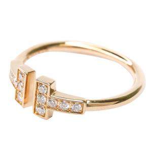 Pre Owned Tiffany & Co. Diamond 18K Pink Gold T Wire Band Ring Size 50.5