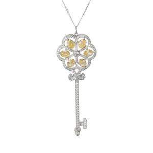 Tiffany & Co. 18K Gold 4.14 CTW Diamond Key Pendant Necklace