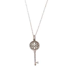 Pre Owned Tiffany & Co. Diamond Sterling Silver Daisy Key Pendant Necklace 