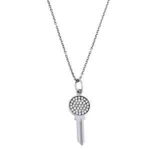 Tiffany & Co. Modern Key Round Key Diamond 18k White Gold Pendant Necklace
