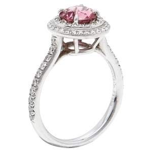Tiffany & Co. Soleste Pink Tourmaline & Diamond Platinum Ring Size 51