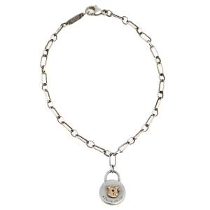 Pre Owned Tiffany & Co. Silver 18K Rose Gold Round Lock Charm Bracelet 