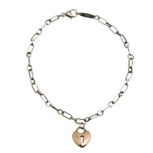 Pre Owned Tiffany & Co. 18k Rose Gold Heart Lock Sterling Silver Charm Bracelet