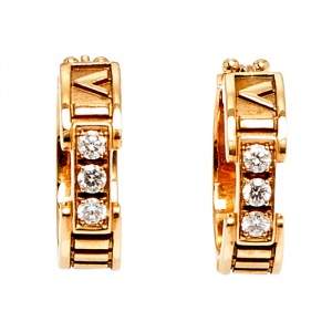 Pre Owned Tiffany & Co. Atlas Diamond 18k Rose Gold Hoop Earrings