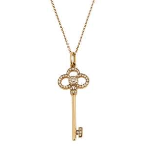 Tiffany & Co. Crown Key Diamond 18k Rose Gold Pendant Necklace