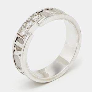 Pre Owned Tiffany & Co. Atlas Diamond 18k White Gold Band Ring Size 54
