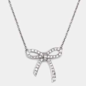 Tiffany & Co. Bow Diamond Platinum Pendant Necklace