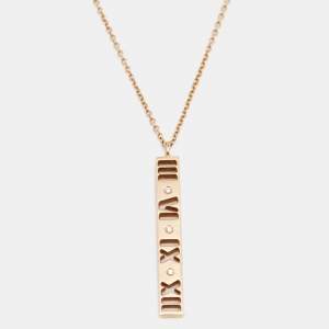 Pre Owned Tiffany & Co. Atlas Pierced Diamond 18k Rose Gold Bar Pendant Necklace 