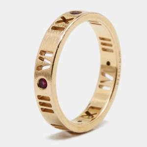 Pre Owned Tiffany & Co. Atlas Ruby Pierced 18k Rose Gold band Ring Size 51