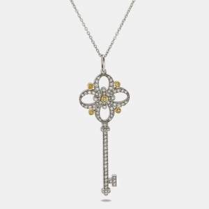 Tiffany & Co. Tiffany Keys Diamond Hue Diamond 18k Yellow Gold Platinum Pendant Necklace