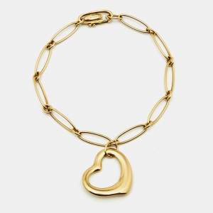 Pre Owned Tiffany & Co. Elsa Peretti Open Heart 18K Yellow Gold Charm Bracelet