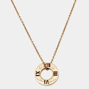 Pre Owned Tiffany & Co. Atlas Diamond Pierced 18k Rose Gold Pendant Necklace