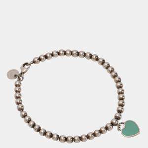 Tiffany Blue Heart Tag Bead Sterling Silver Enamel Bracelet 15.5 