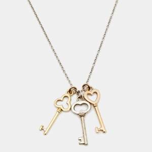 Tiffany & Co. Three Key 18k Two Tone Gold Sterling Silver Pendant Necklace