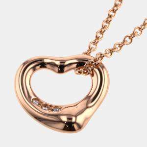 Pre Owned Tiffany & Co. Elsa Peretti Open Heart 18K Rose Gold Diamond Necklace