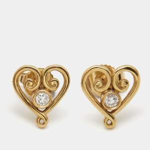 Tiffany & Co. Venezia Heart Diamond 18k Yellow Gold Stud Earrings
