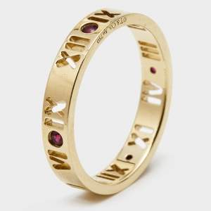 Tiffany & Co. Atlas Pierced Rubies 18k Yellow Gold Band Ring Size 55