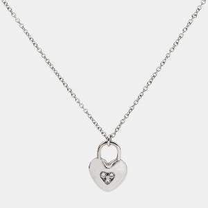 Tiffany & Co. Heart Lock Diamonds 18k White Gold Pendant Necklace