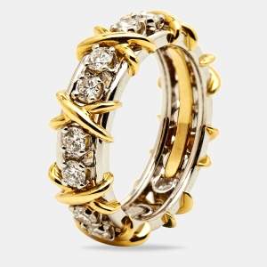 Tiffany & Co. Schlumberger® Sixteen Stone Diamond Platinum 18k Yellow Gold Ring Size 54
