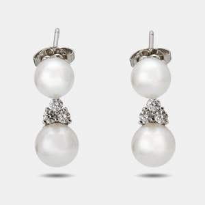 Tiffany & Co. Aria Diamond Cultured Pearl Platinum Drop Earrings