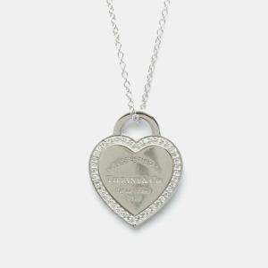 Tiffany & Co. 18K White Gold and Diamond Return To Tiffany Heart Tag Pendant Necklace