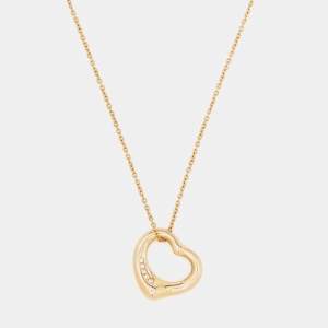 Tiffany & Co. Elsa Peretti Open Heart Diamond 18k Rose Gold Pendant Necklace