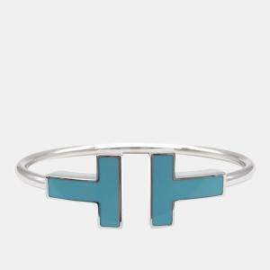 Tiffany & Co. White Gold Turquoise Wide Wire Bracelet