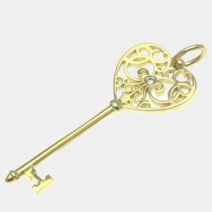 Tiffany & Co. 18K Yellow Gold and Diamond Heart Key Pendant 