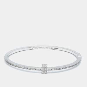 Tiffany & Co. Tiffany T Diamond Hinged 18k White Gold Bracelet