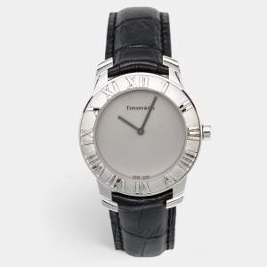 Tiffany & Co. Grey Sterling Silver Embossed Leather Atlas Women's Wristwatch 37 mm