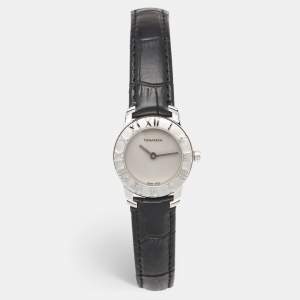 Tiffany & Co. Grey Sterling Silver Embossed Leather Atlas Women's Wristwatch 25 mm