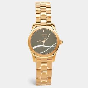 Pre Owned Tissot Black and Mother of Pearl Rose Gold Stainless Steel T-Wave T112.210.33.051.00 Women's Wristwatch 30 mm 