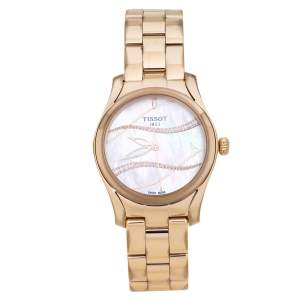 Tissot Mother of Pearl Rose Gold Plated Stainless Steel Diamond T-Wave T112210B Women's Wristwatch 30 mm
