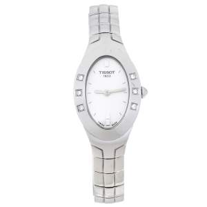 Pre Owned Tissot White Stainless Steel Diamond Oval Women's Wristwatch 21 mm