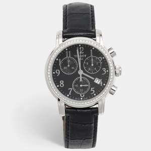 Tissot Black Stainless Steel Diamond Leather Dressport T050.217.16.052.01 Women's Wristwatch 35 mm