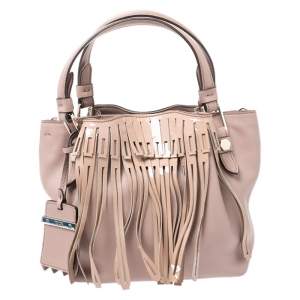 Pre Owned Tod's Beige Leather Fringe Tote