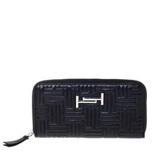 Tod's Black Leather Zip Around Continental Wallet