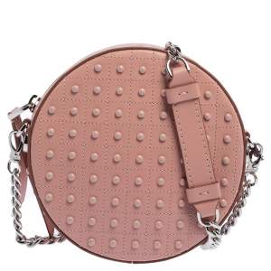 Pre Owned Tod's Pink Leather Round Gommini Crossbody Bag