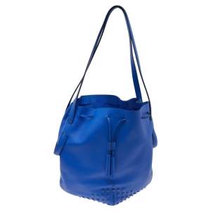 Tod's Blue Leather Drawstring Bucket Bag 