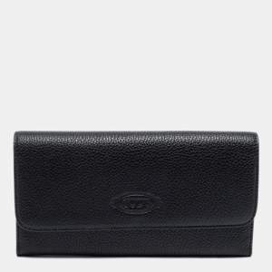 Tod's Black Leather Logo Flap Wallet 