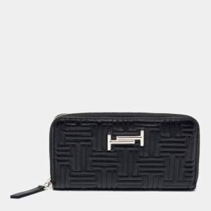 Tod's Black Quilted Leather Double T Zip Around Wallet