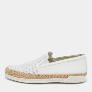 Tod's White Perforated Leather Espadrille Slip On Sneakers Size 36