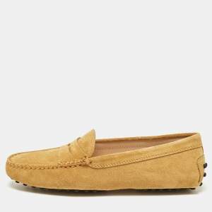 Tod's Yellow Suede Gommino Slip On Loafers Size 35.5