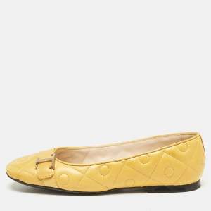 Tod's Yellow Quilted Leather T Buckle Ballet Flats Size 36.5