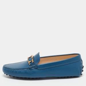 Tod's Blue Leather Gommino Slip On Loafers Size 36