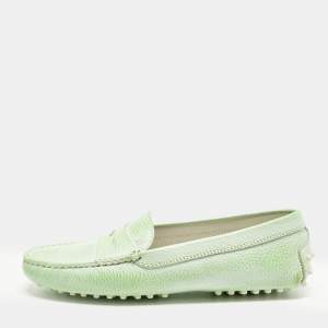 Pre Owned Tod's Green Leather Gommino Driving Loafers Size 37.5