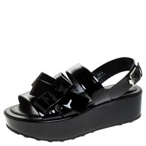 Pre Owned Tod's Black Patent Leather Slingback Platform Sandals Size 39.5